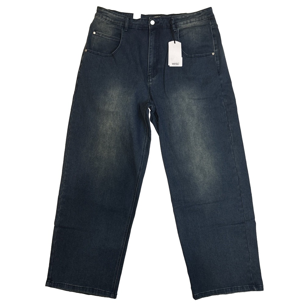 Wesc Unisex Jay Wide Leg Blue Jeans Vintage Mid Wash 5 Pocket Comfort W38 L32